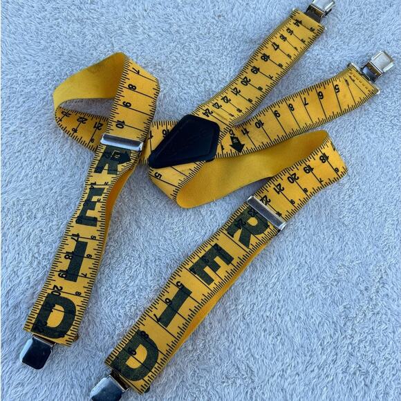 REID Suspenders Yellow Measuring Tape Stretch Clip Vintage - Picture 1 of 8